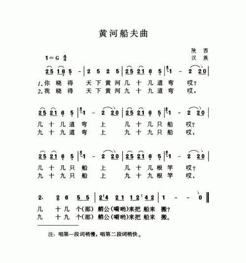 黄河船夫曲【相关词_黄河船夫曲简谱】