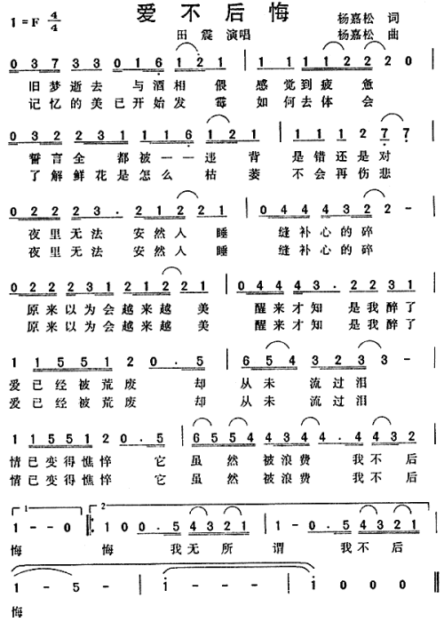 爱不后悔-曲谱歌谱大全-搜狐博客